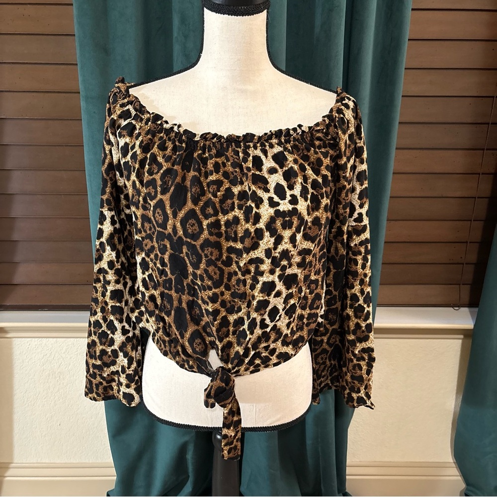 Guess Leopard Print Tie-Front Blouse